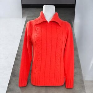 Loles Cable Knit Sweater With Fold Down Collar Orange Sherbet Womens Size M
